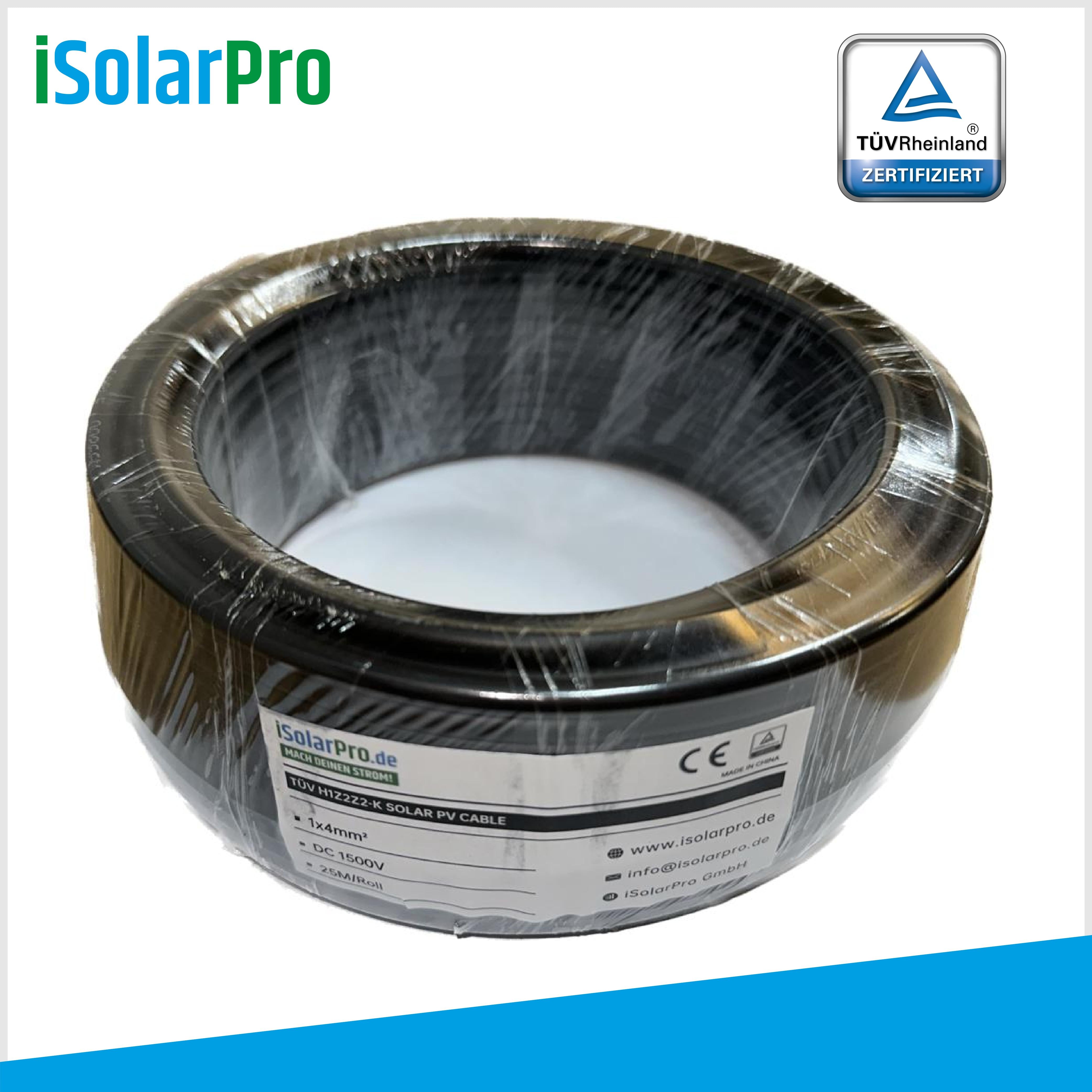 25m Solarkabel 4 mm² Photovoltaik Kabel für PV Anlagen schwarz
