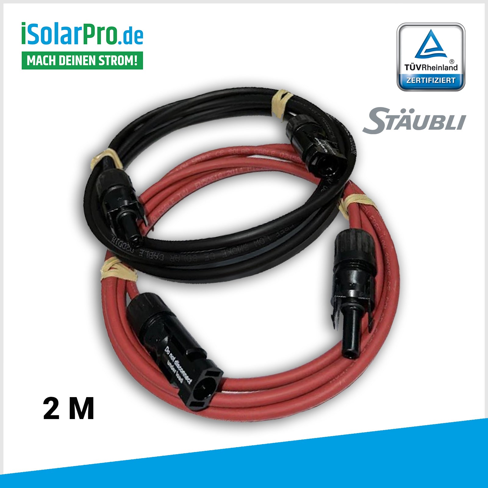 2X 2m ISOLARPRO Solarkabel Verlängerungskabel Rot/Schwarz Solarstecker Stäubli