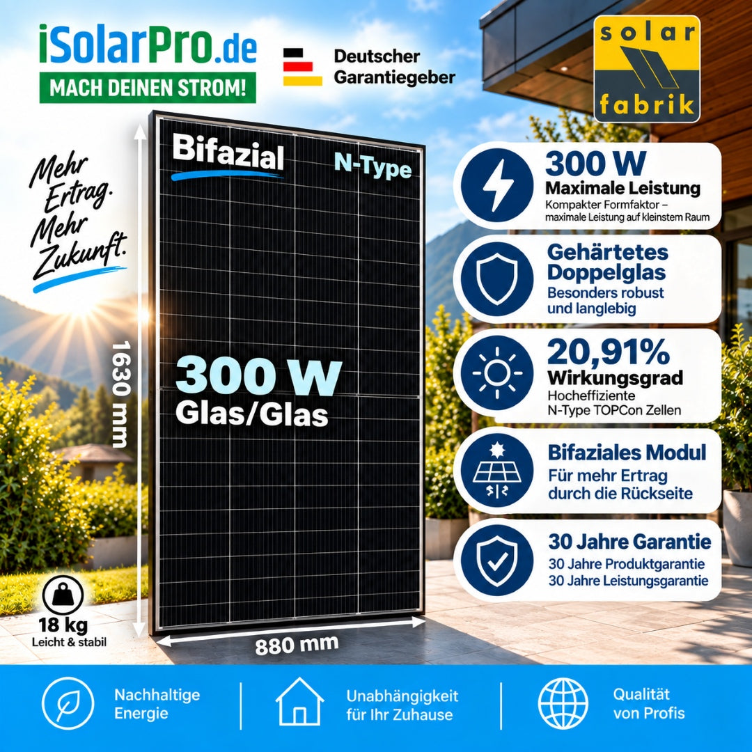 Solar Fabrik Solarmodul für Balkon N-Type TOPCon bifazial