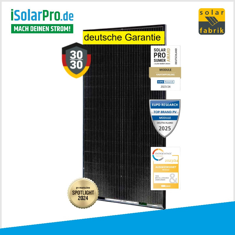 300Wp Solar Fabrik Mono S5 Halfcut Solarmodule Glas/Glas, TRANSPARENT N-Type, bifazial 1650 x 880 x 30mm