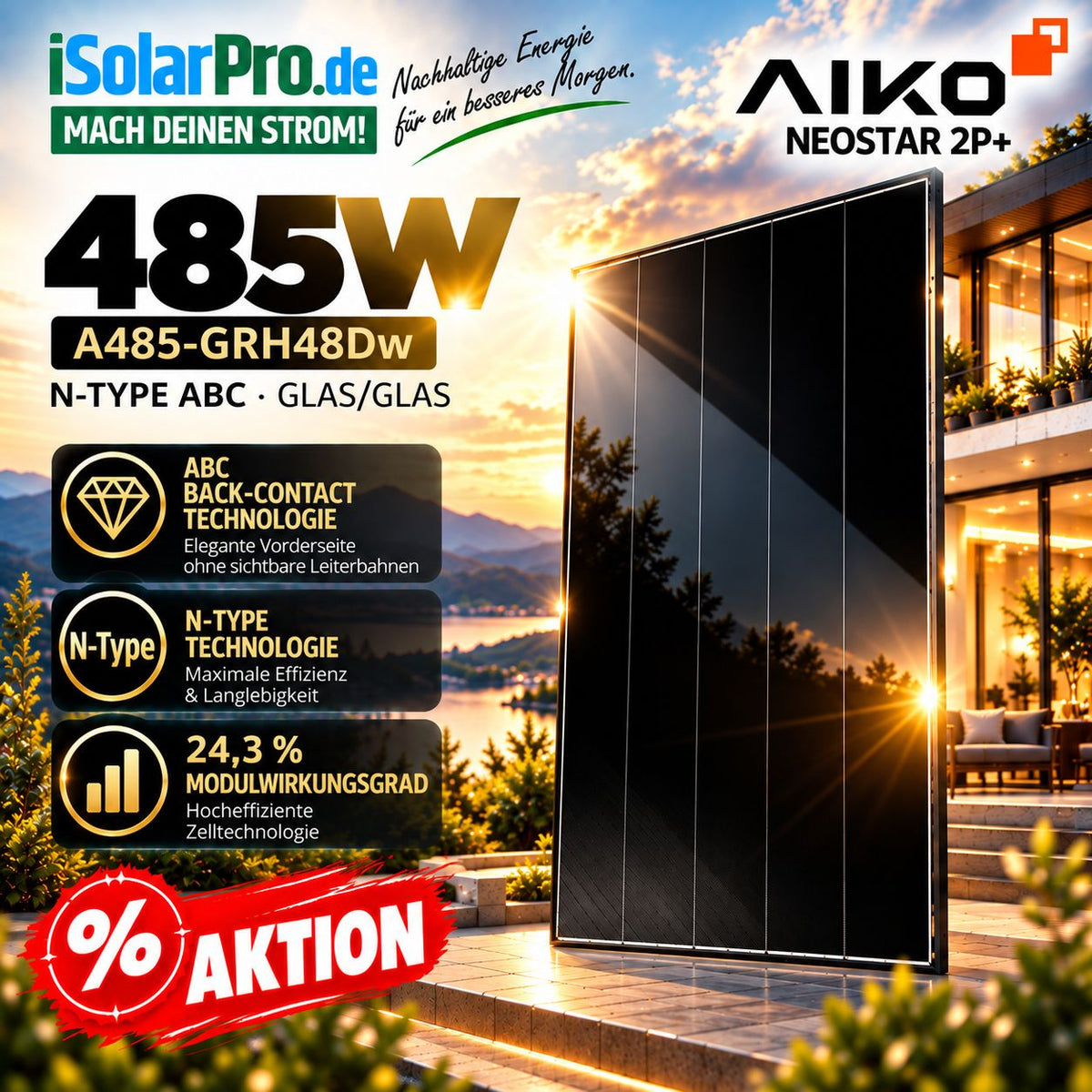 iSolarPro AIKO Neostar 2P+ 485W Solarpanel Solarmodul