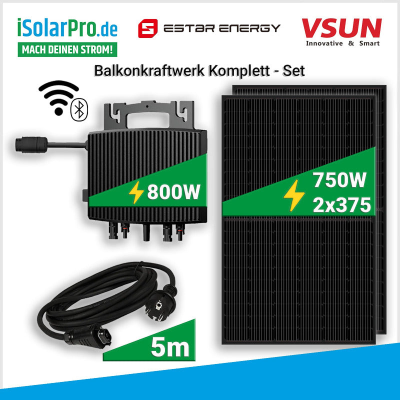 750W_Balkonkraftwerk_Set_2_VSUN_375W_Solarmodule_ESTAR_ENERGY_ES-800W_Mikroinverter