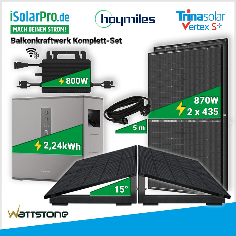 800W_2240kWh_Balkonkraftwerk_mit_Hoymiles_Batterie_2x_435W_Trina_VertexS_Solarmodule_Wechselrichter_Smartmeter_mit_Wattstone_Flachdachaufst_nderung