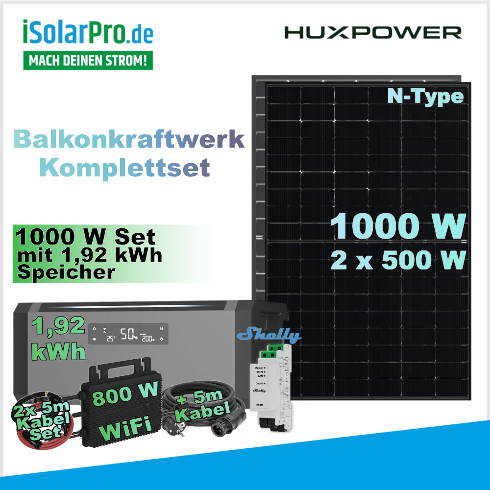 920/ 800W Balkonkraftwerk Komplettset mit 1.92 kWh Hoymiles HiBattery AC – Balkonbatterie
