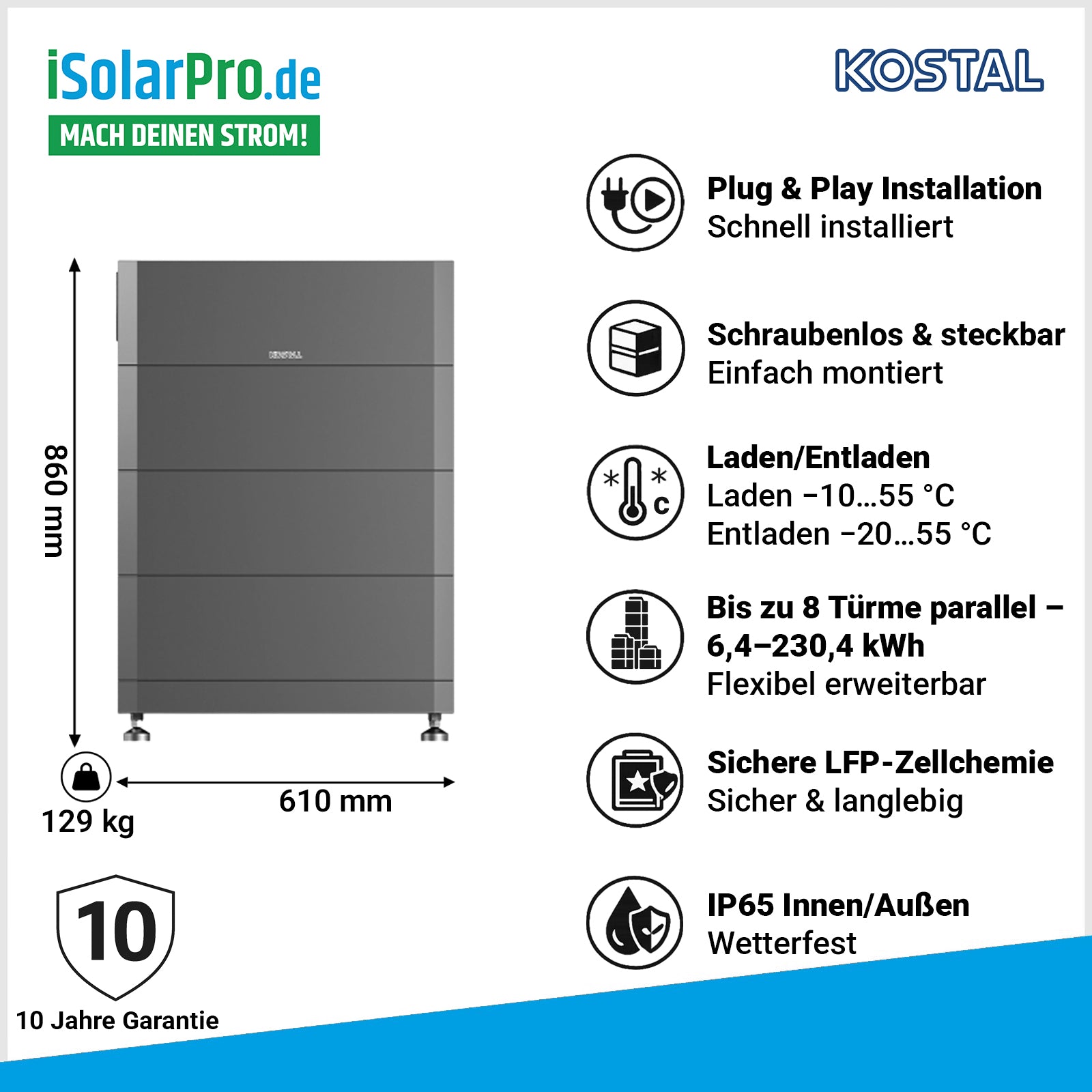 9,6 kWh KOSTAL HELIVOR (LFP) Hochvolt-Batterie / Energiespeicher für Kostal Plenticore Wechselrichter
