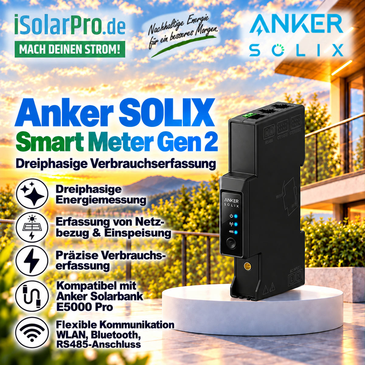 iSolarPro Anker SOLIX Dreiphasiger Smart Meter für Solarbank E5000 Pro