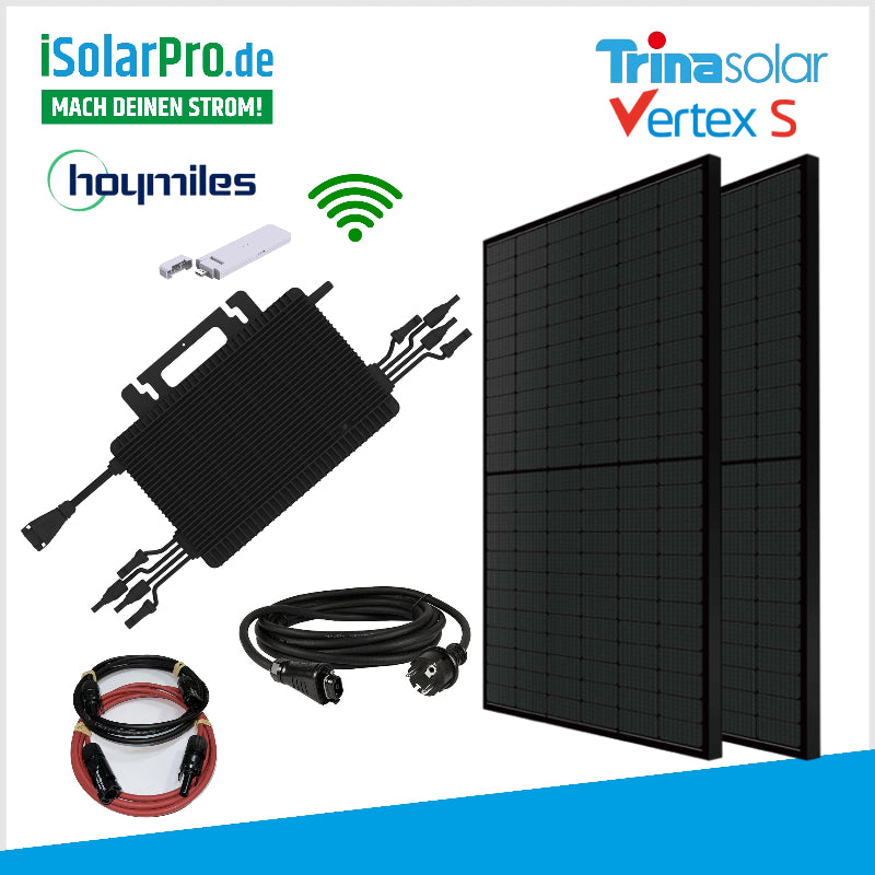 1760/1600W Balkonkraftwerk -Set / 4x Trina 440W BIFAZIAL TRANSPARENT DOPPELGLAS+1600W Hoymiles Wechselrichter + WiFi-Stick