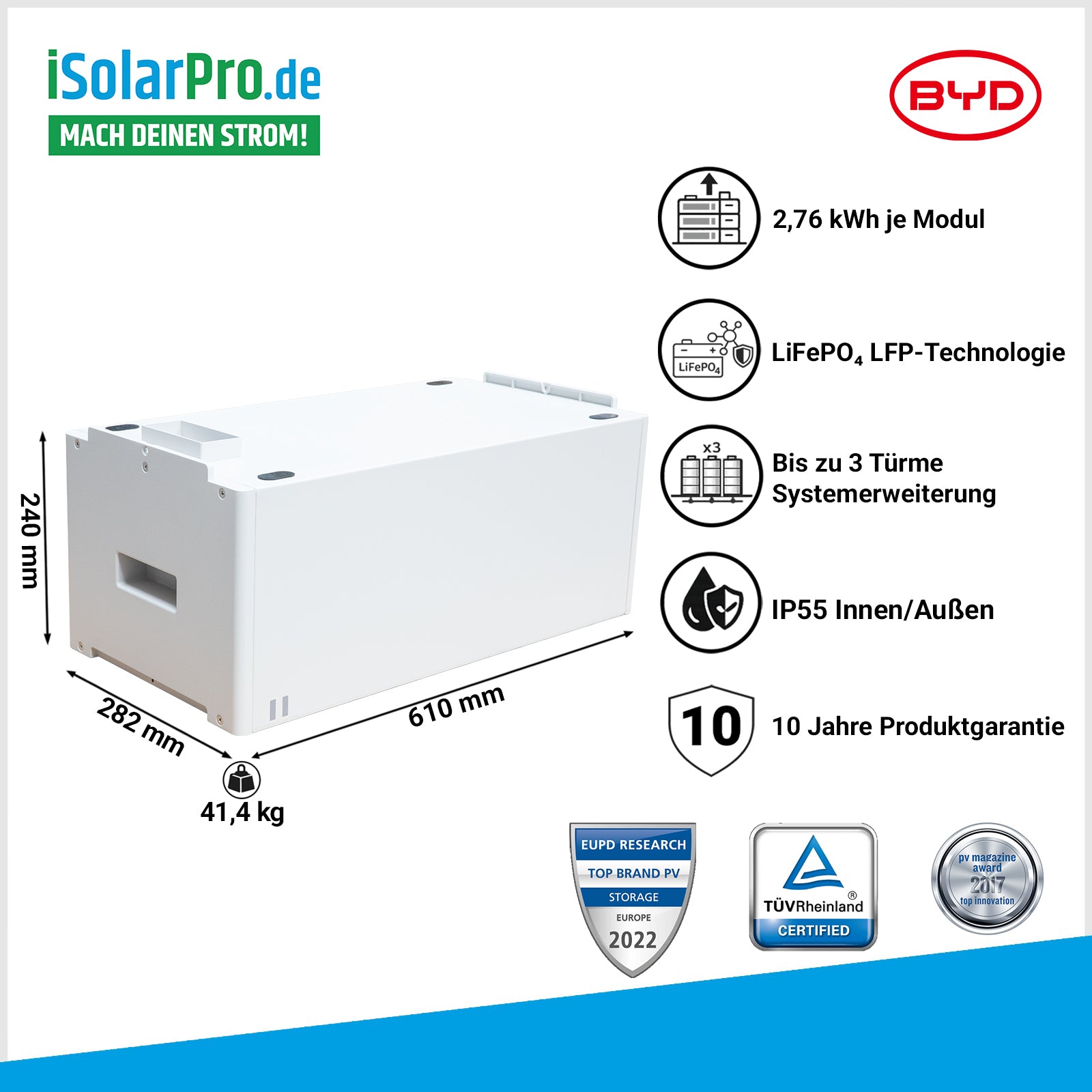 BYD Battery-Box Premium HVM+ Batteriemodul 2,76 kWh LiFePO4 IP55