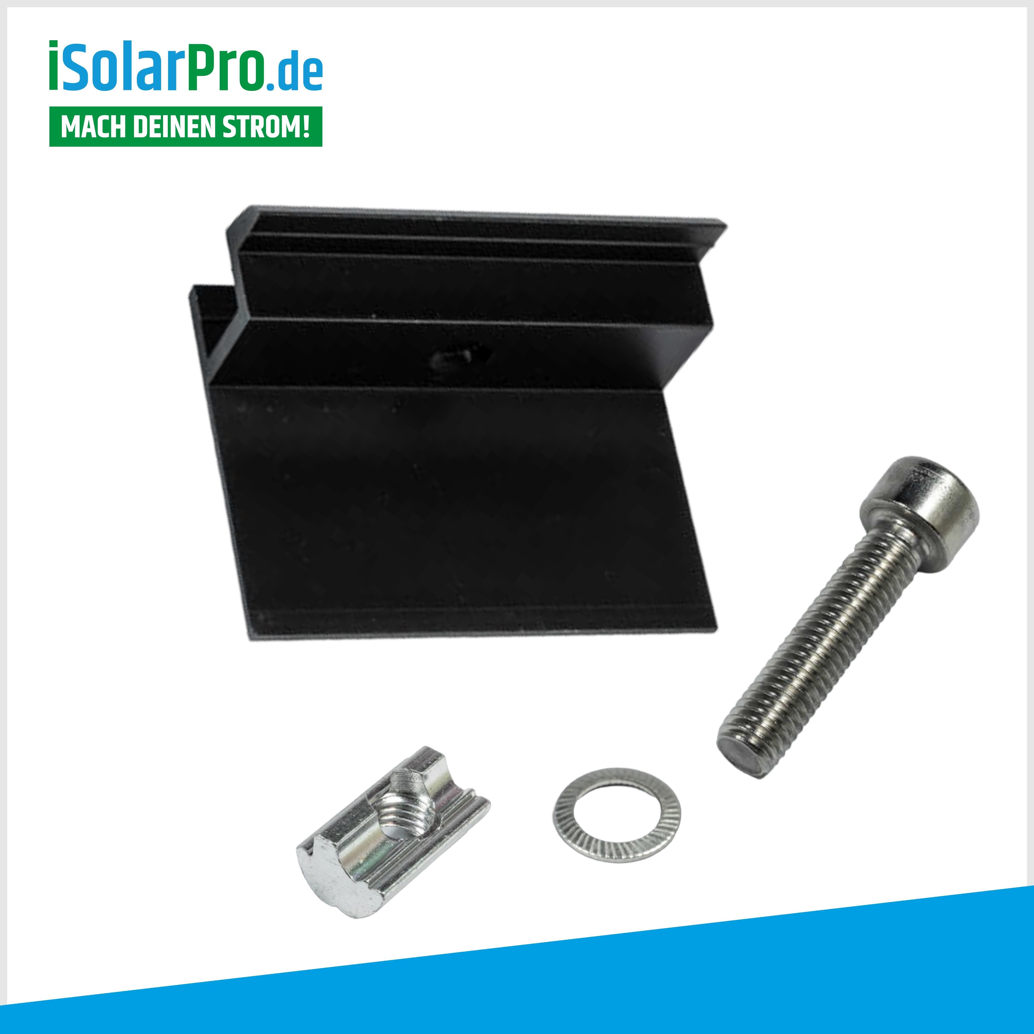 40mm end clamp ALU black for solar modules, photovoltaic PV mounting