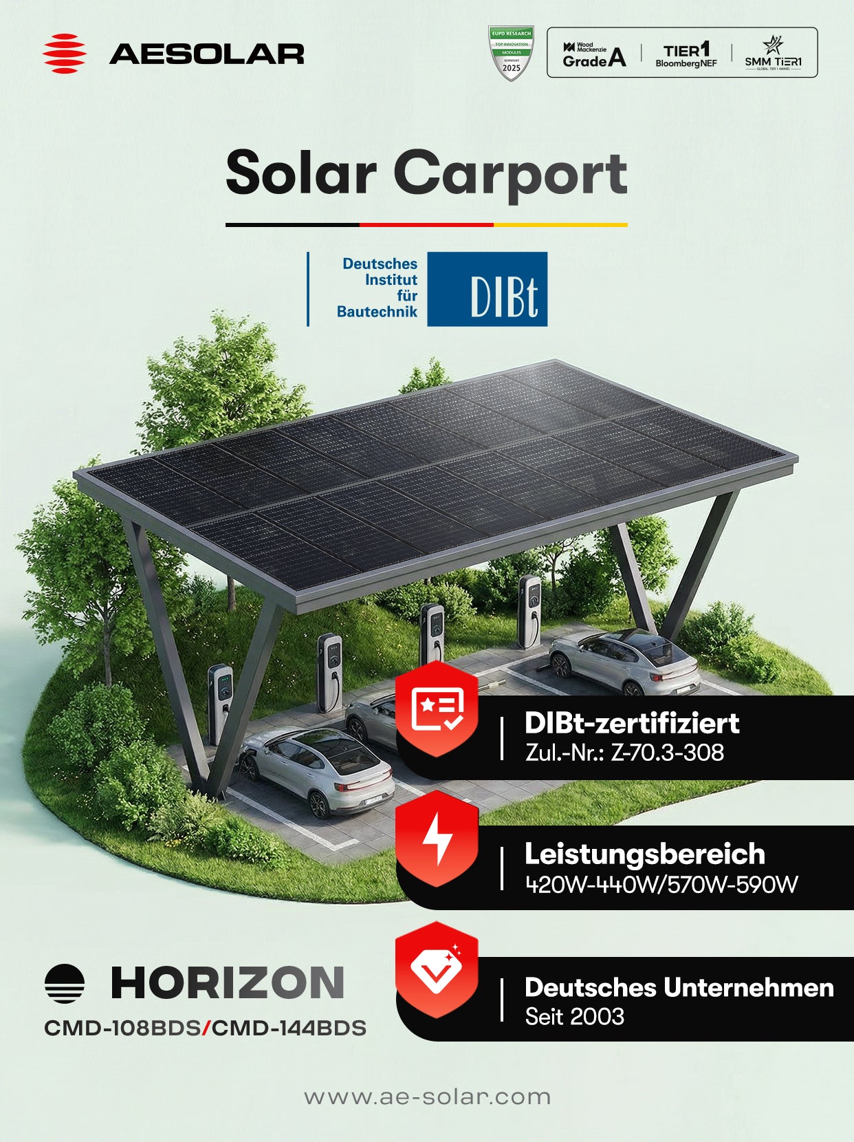 440W AESOLAR HORIZON · DIBt-zertifiziert · AE440CMD-108BDS · Bifazial Glas-Glas · N-Type TOPCon · 1721×1133×30 mm Solarpanel Solarmodul Photovoltaik
