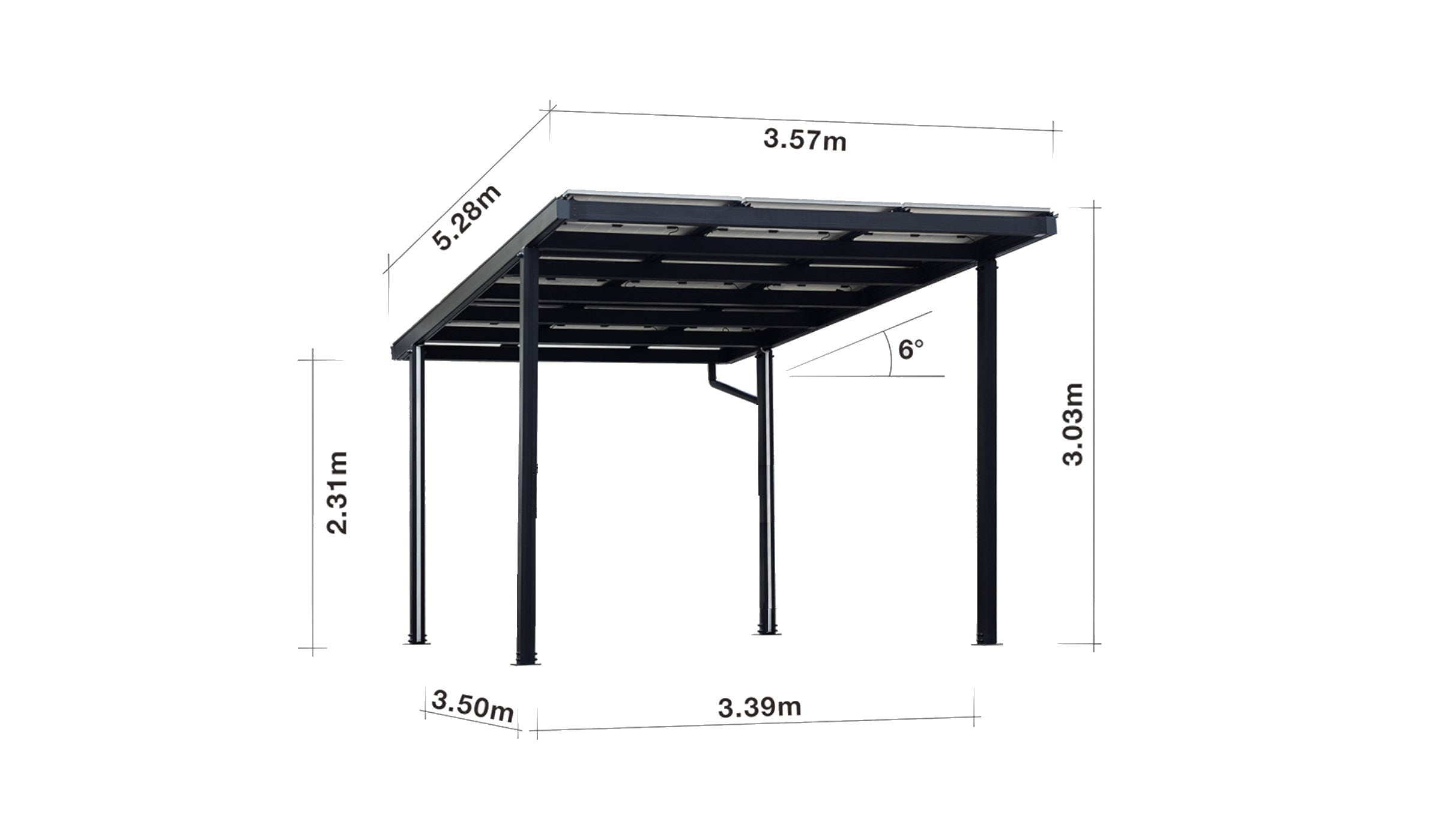 HUX-POWER Solar-Carport Single Ā· 1 Stellplatz Ā· 5280*3030*3390 mm Ā· Aluminiumkonstruktion bis 9 Solarmodule