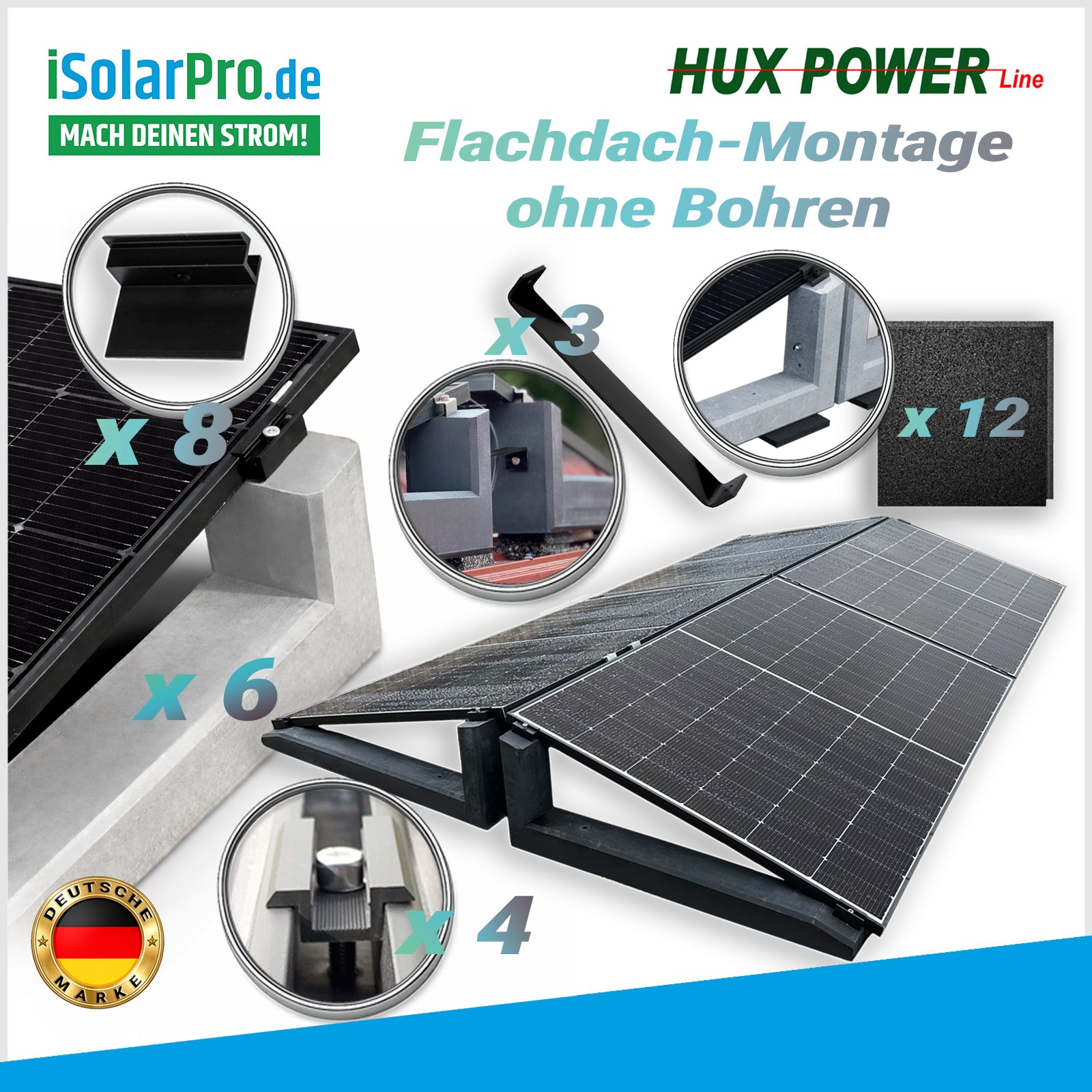 HUX-POWERÂź 10° PV-AufstĂ€nderung fĂŒr 4-PV Module im Ost-West Aufbau