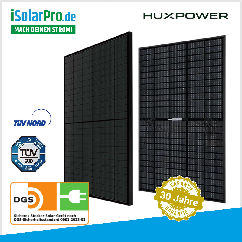 430W HUX-POWER TRANSPARENT TOPCon Full Black Bifacial N-Type Solarmodule 1722x1134x30 Photovoltaik Solarpanel