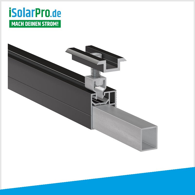 ISOLARPRO PREMIUM Mittelklemme schwarz Klickfix 30-35mm für Solarmodule, Photovoltaik PV Montage
ISOLARPRO PREMIUM Mittelklemme schwarz ALU Klickfix 35mm für Solarmodule, Photovoltaik PV Montage
ISOLARPRO PREMIUM Einschubverbinder 200mm für Solarmontageprofil 32x40mm
6.0m ISOLARPRO PREMIUM Solarmontageprofil Aluminium schwarz 32x40mm