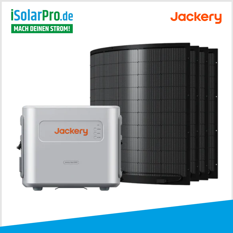 800W Jackery Navi 2000 Balkonkraftwerk Komplettset mit 2kWh Speicher inkl. (200W*4) Flexibles Solarpanel Set