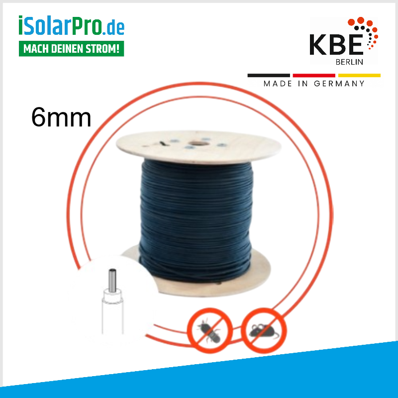 500m KBE Solarkabel 6 mm² Photovoltaik Kabel für PV Anlagen schwarz