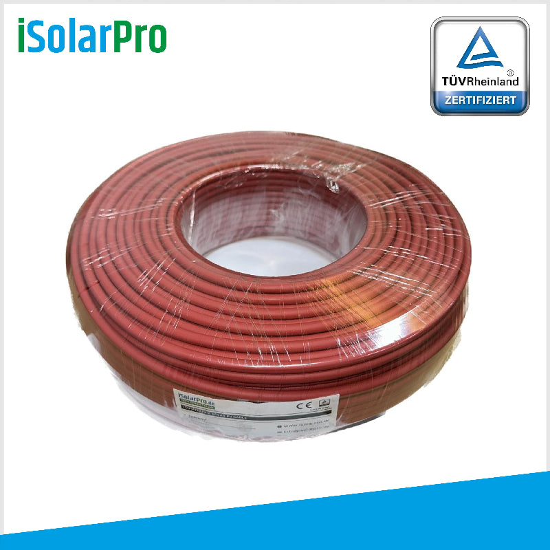 100m ISOLARPRO Solarkabel 6 mmÂČ Photovoltaik Kabel fĂŒr PV Anlagen rot