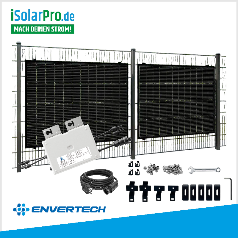 Solar-Zaun Komplettset 800W/860W 2x 430W HUX-POWER Solarmodule + 800W ENVERTECH Mikro-Wechselrichter