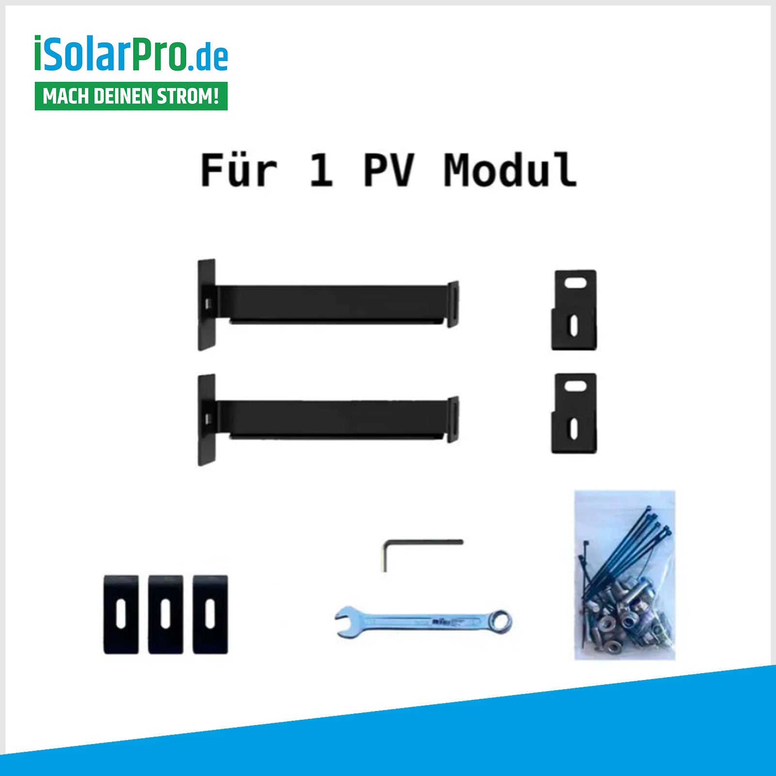 ZaunPV Wattstone Montagepaket Angewinkelt für 1 x PV-Modul - Stahl Schwarz pulverbeschichtet