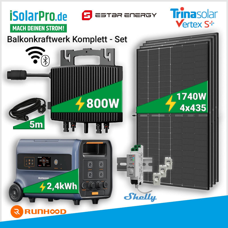 Solarspeicher_4_x_435W_Trina_Vertex_s_BIFAZIAL_TRANSPORENT_Solarmodule_2.4kWh_RUNHOOD_F2400_Powerstation