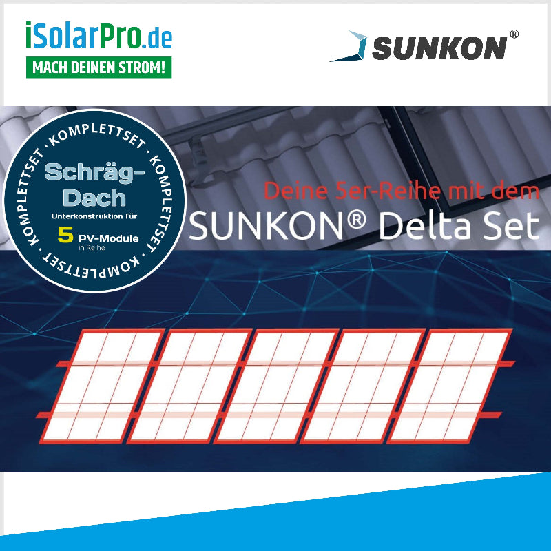 SUNKON Unterkonstruktion KOMPLETTSET für 5x PV-Module in Reihe Hochkant Ziegeldach