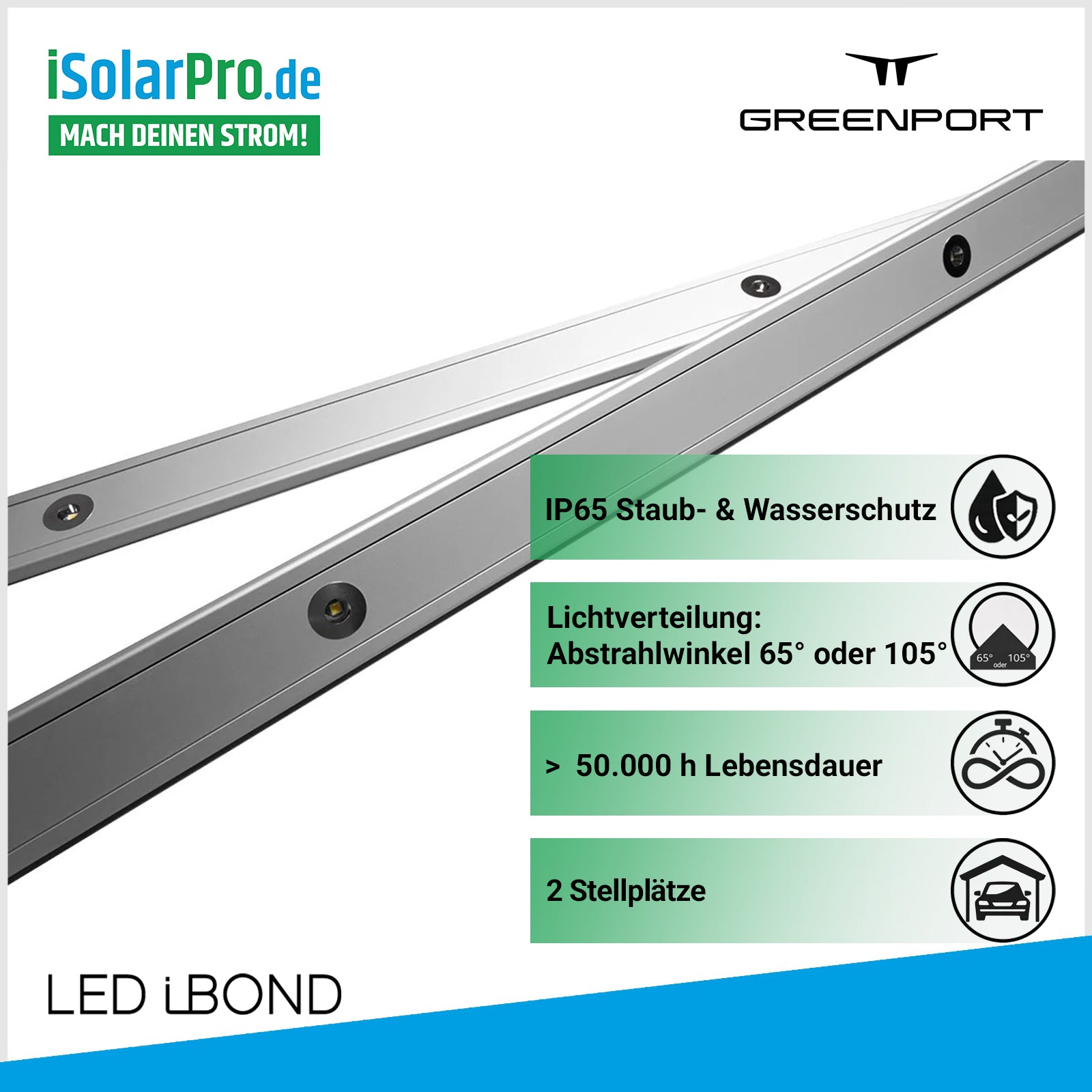 TRACY® LED Lichtleisten für Carport mit 2 Stellplätzen – IP67 Aluminium LED-Spots