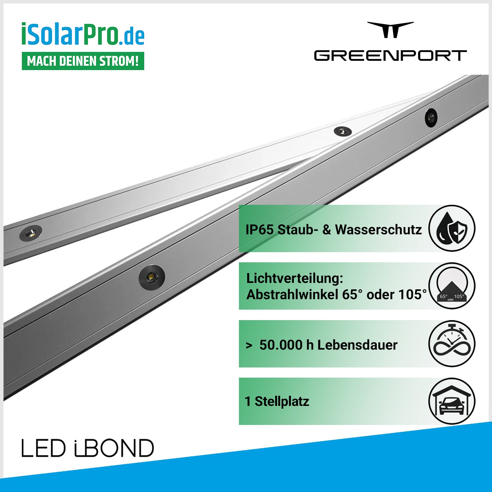 TRACY® LED Lichtleisten für Carport 1 Stellplatz – IP67 Aluminium LED-Spots