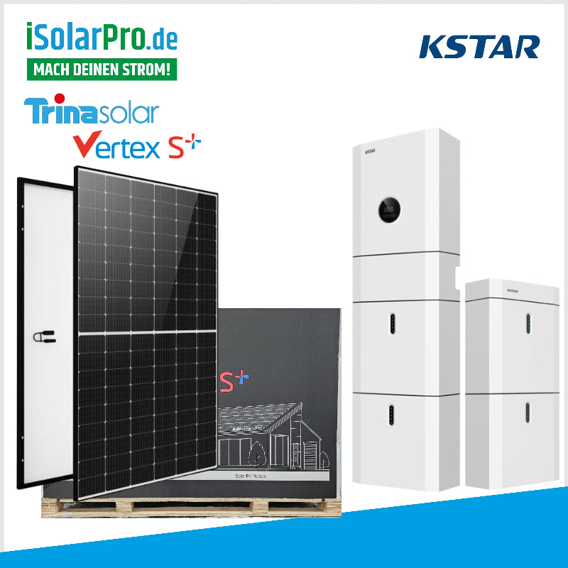 10kW Solaranlage All-in-One-Energiespeichersystem BluE + 24x450W Trina Vertex S+ Solarmodule