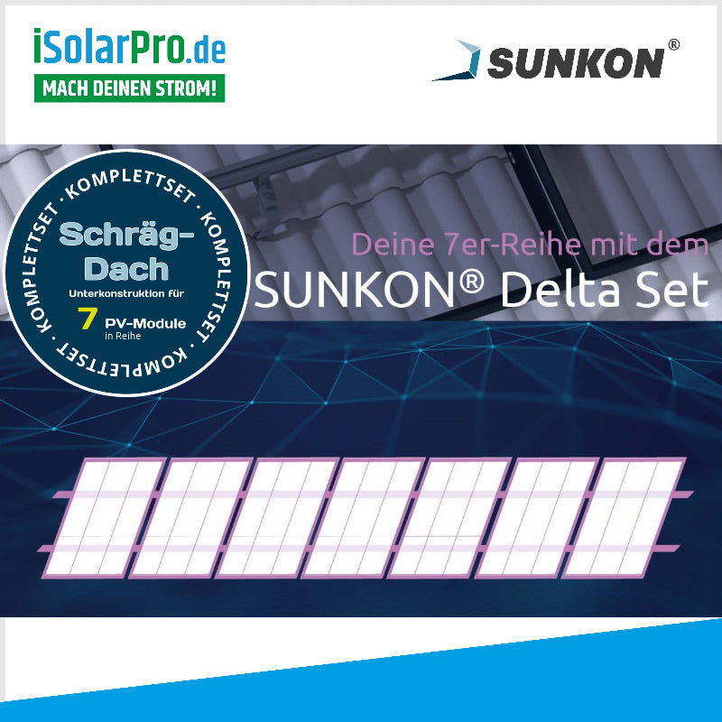 SUNKON Unterkonstruktion KOMPLETTSET für 7x PV-Module in Reihe Hochkant Ziegeldach
