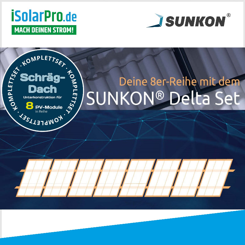 SUNKON Unterkonstruktion KOMPLETTSET fĂŒr 8x PV-Module in Reihe Hochkant Ziegeldach