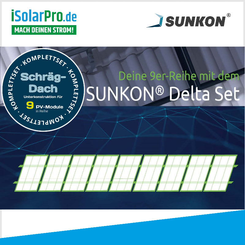 SUNKON Unterkonstruktion KOMPLETTSET fĂŒr 9x PV-Module in Reihe Hochkant Ziegeldach