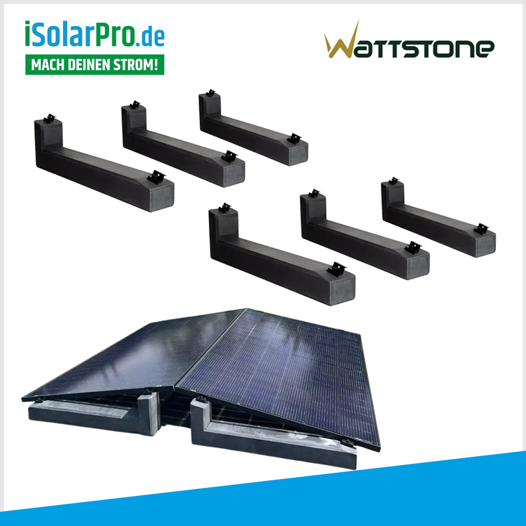 WATTSTONE 10° PV-Aufständerung für 4-PV Module im Ost-West Aufbau inkl. Klemmen und Bautenschutzmatten
WATTSTONE 15° PV-Aufständerung für 4-PV Module im Ost-West Aufbau inkl. Klemmen und Bautenschutzmatten