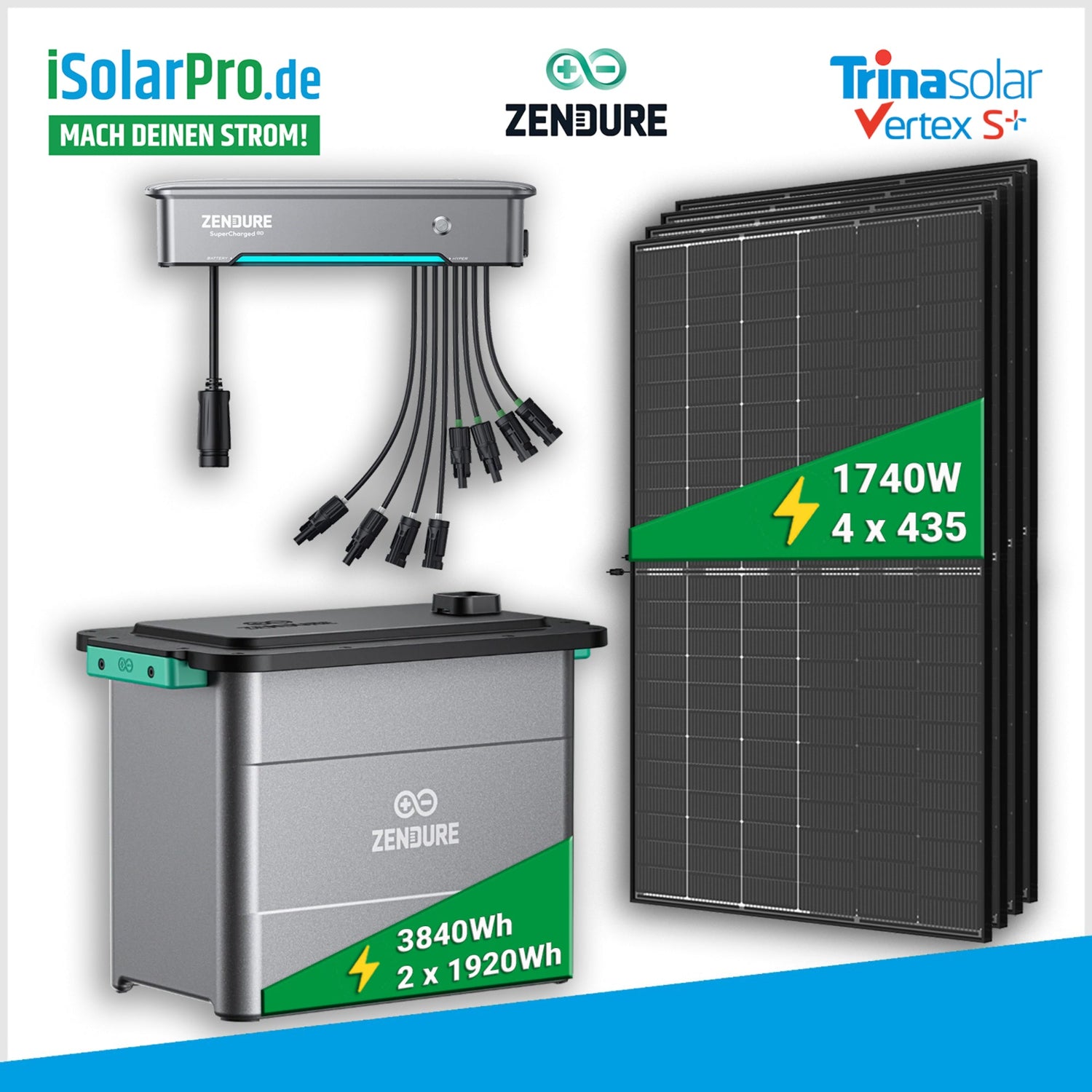 Zendure Hyper Balkonkraftwerk 4x435W Trina Vertex S+ 3840Wh Zendure Batterie AB2000X
