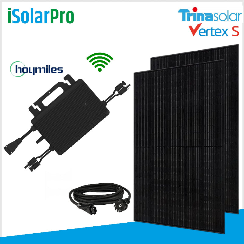 880/800W Balkonkraftwerk -Set / 2x Trina 440W BIFAZIALE TRANSPARENT DOPPELGLAS+800W Hoymiles Wechselrichter