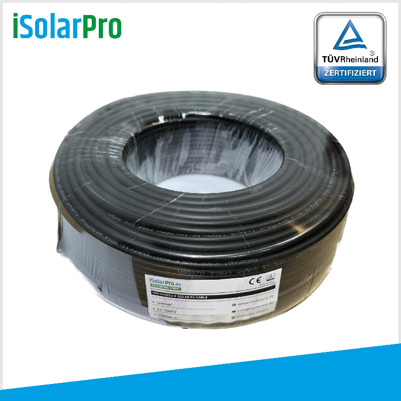 100m ISOLARPRO Solarkabel 4 mm² Photovoltaik Kabel für PV Anlagen schwarz