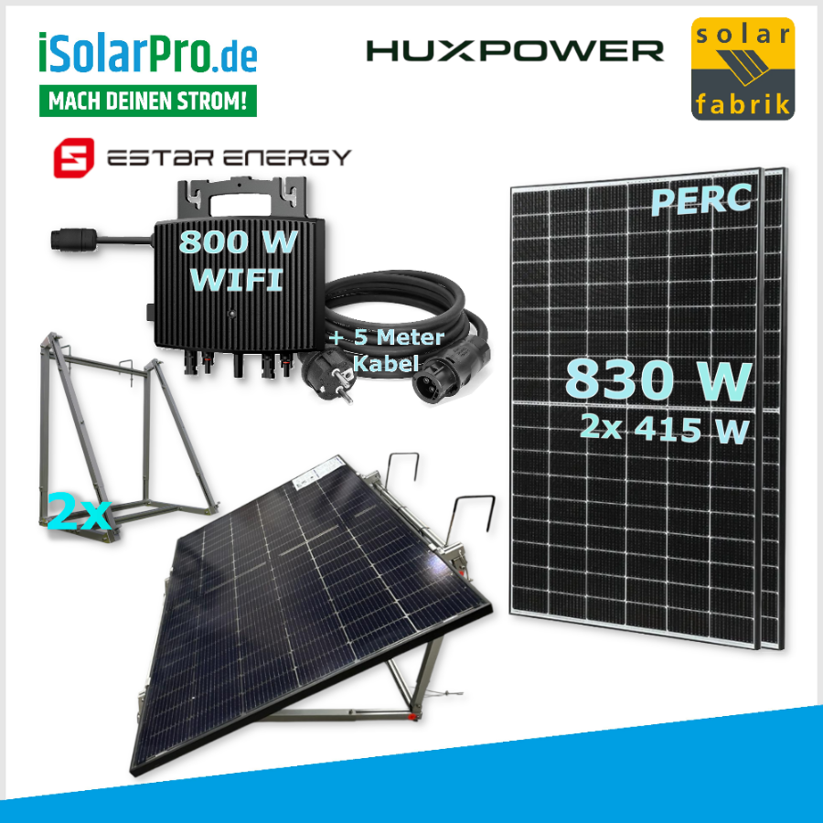 830W Balkonkraftwerk 415W Solarfabrik mit HUX Halterung und ESTAR Wechselrichter