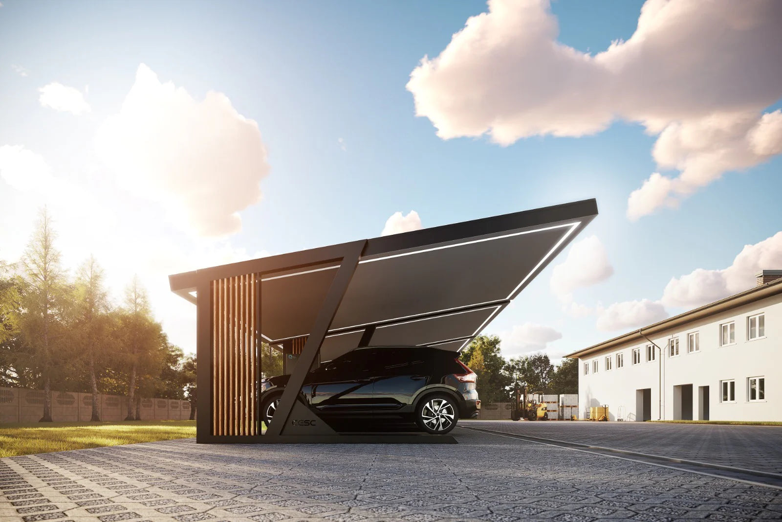 Solarcarport von der Seite