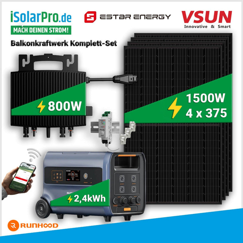 1.500W_2.400Wh_Balkonkraftwerk_Set_4_x_VSUN_375W_Solarmodul_ESTAR_ENERGY_ES-800W_Mikroinverter_RUNHOOD_F2400_Speicher_Cover_Shelly_Pro_3EM