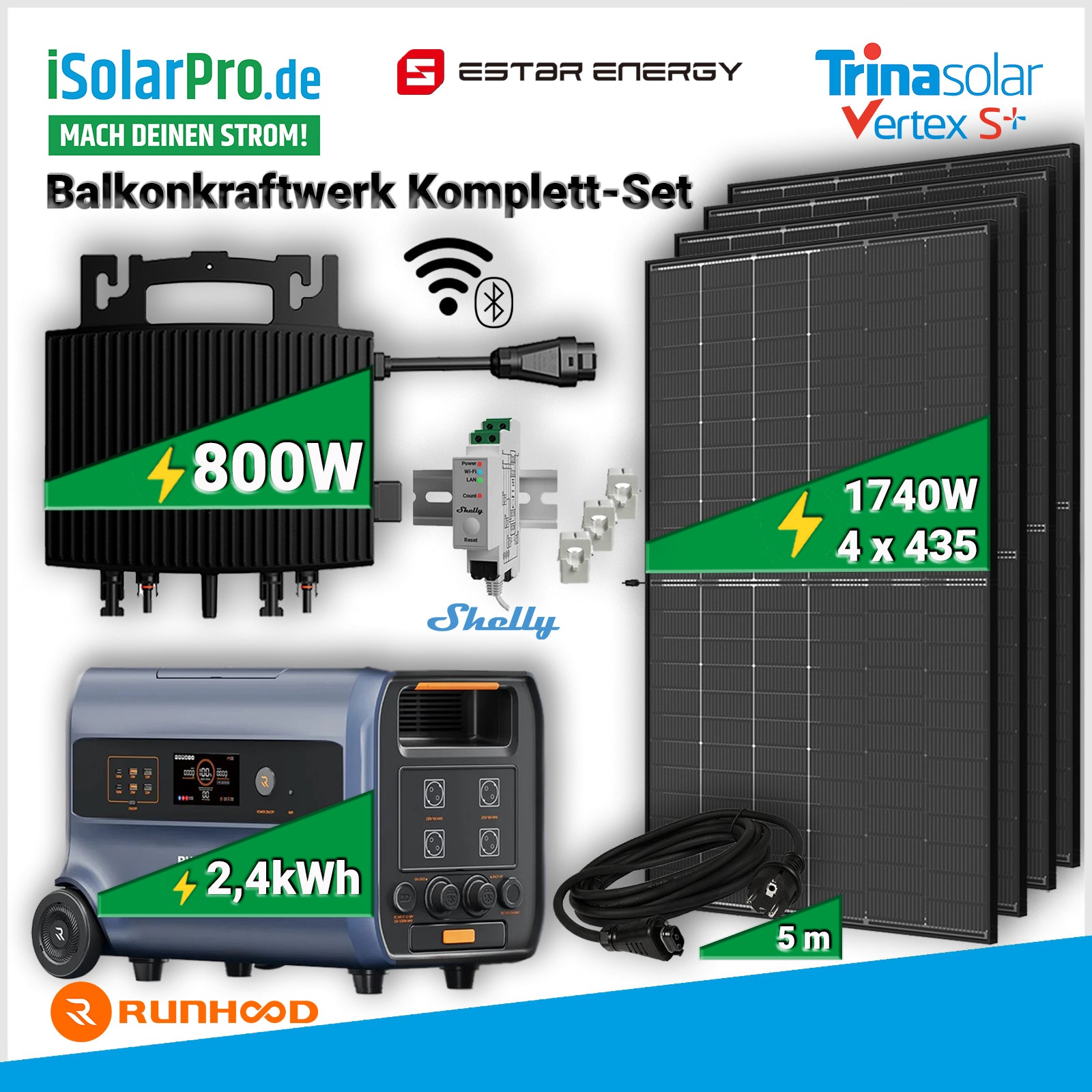 1.740W_2.400Wh_Balkonkraftwerk_Komplettset_mit_Solarspeicher_4_x_435W_Trina_Vertex_s_BIFAZIAL_TRANSPORENT_Solarmodule___2.4kWh_RUNHOOD_F2400_Powerstation