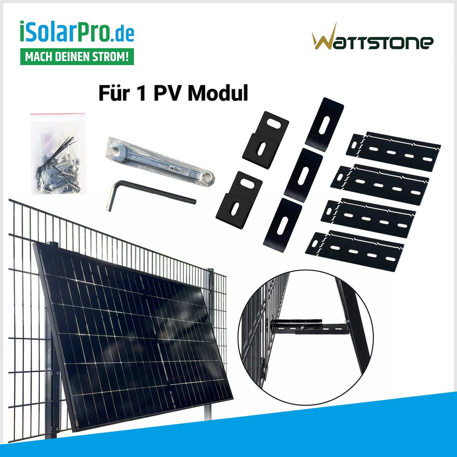 10-20 Grad Wattstone ZaunPV Flexx Montagepaket für 1 PV-Modul
