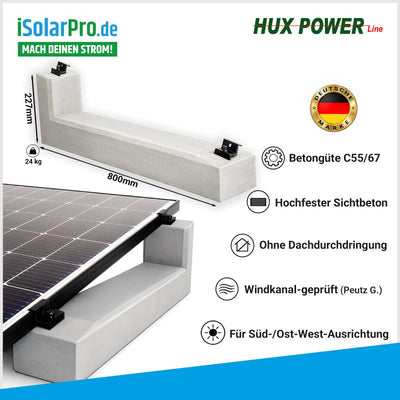 10 Grad HUX-POWER Flachdach Aufständerung aus Feinbeton Naturgrau für PV Solarmodule