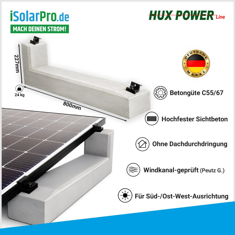 10 Grad HUX-POWER Flachdach Aufständerung aus Feinbeton Naturgrau für PV Solarmodule