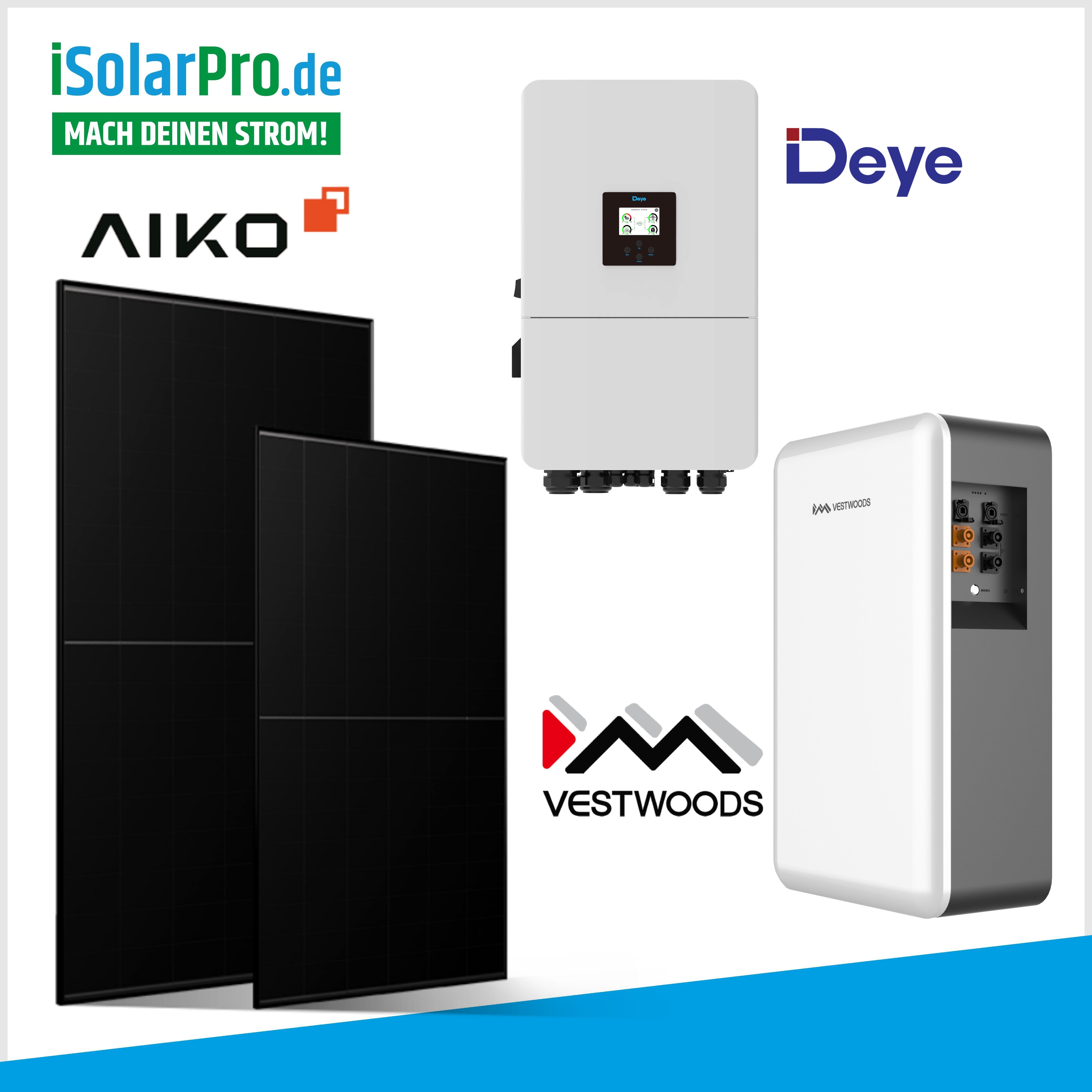 20kW PV-Anlage Set 46x 440W AIKO-A440-MAH54Mb+ 20kW Deye Wechselrichter +10 kWh Solarstrombatterie VESTWOODS