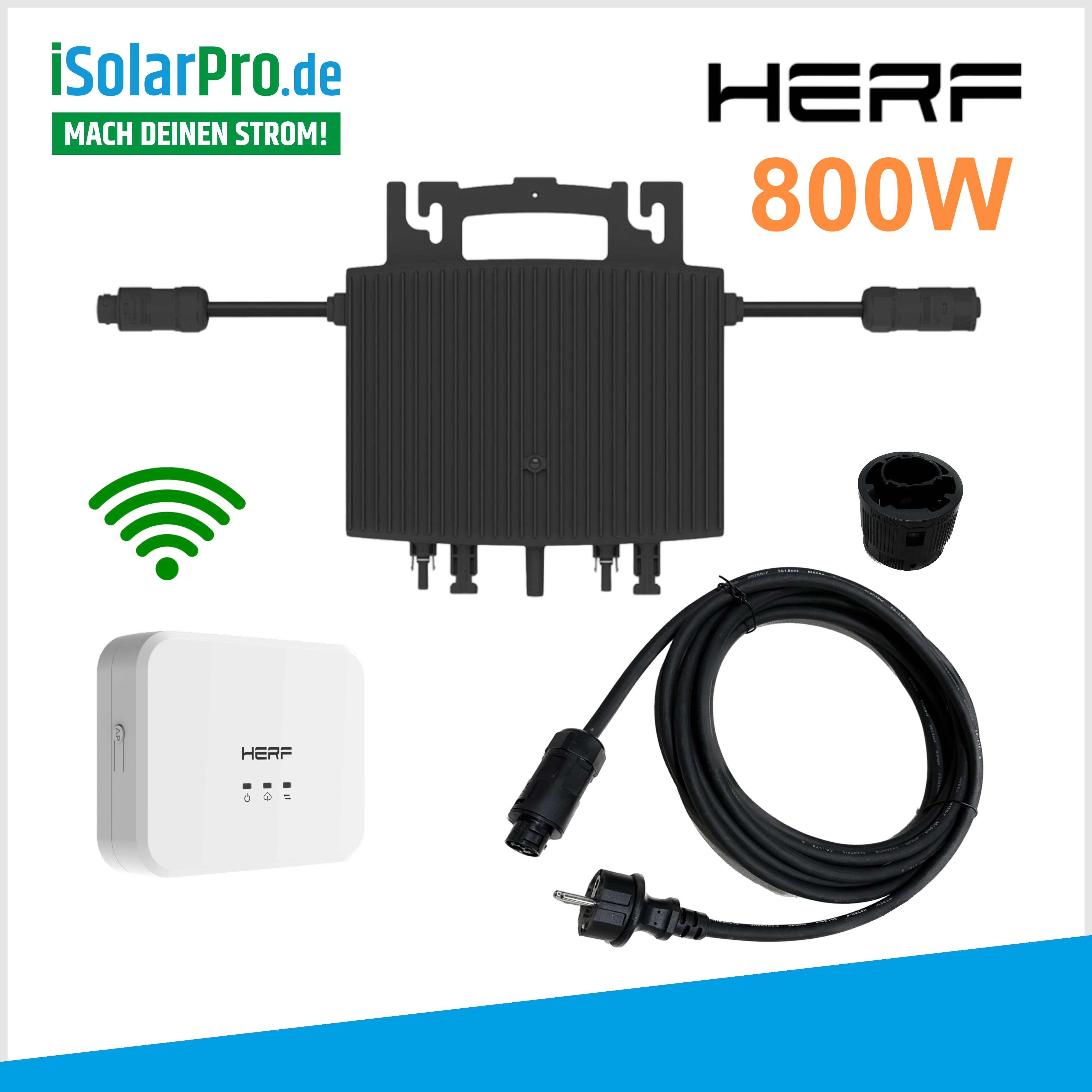 820/800W Balkonkraftwerk - Set 2x410W GCL M10/54H Solarmodule Monokristalline + 800W HERF Wechselrichter + 2x HUX-WIND 2.0 Balkonkraftwerk universal Solarmodul-Halterung