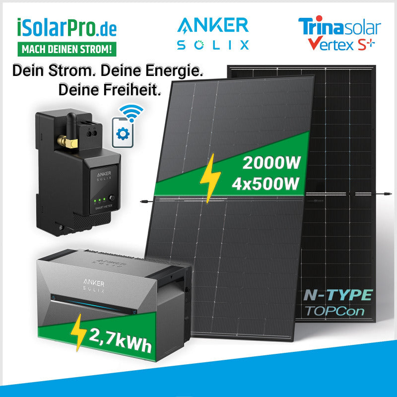 2000W/2700Wh Balkonkraftwerk Anker SOLIX Solarbank 3 Pro + 4x 500W Trina Solar Vertex S+TSM-NEG18RC.27
