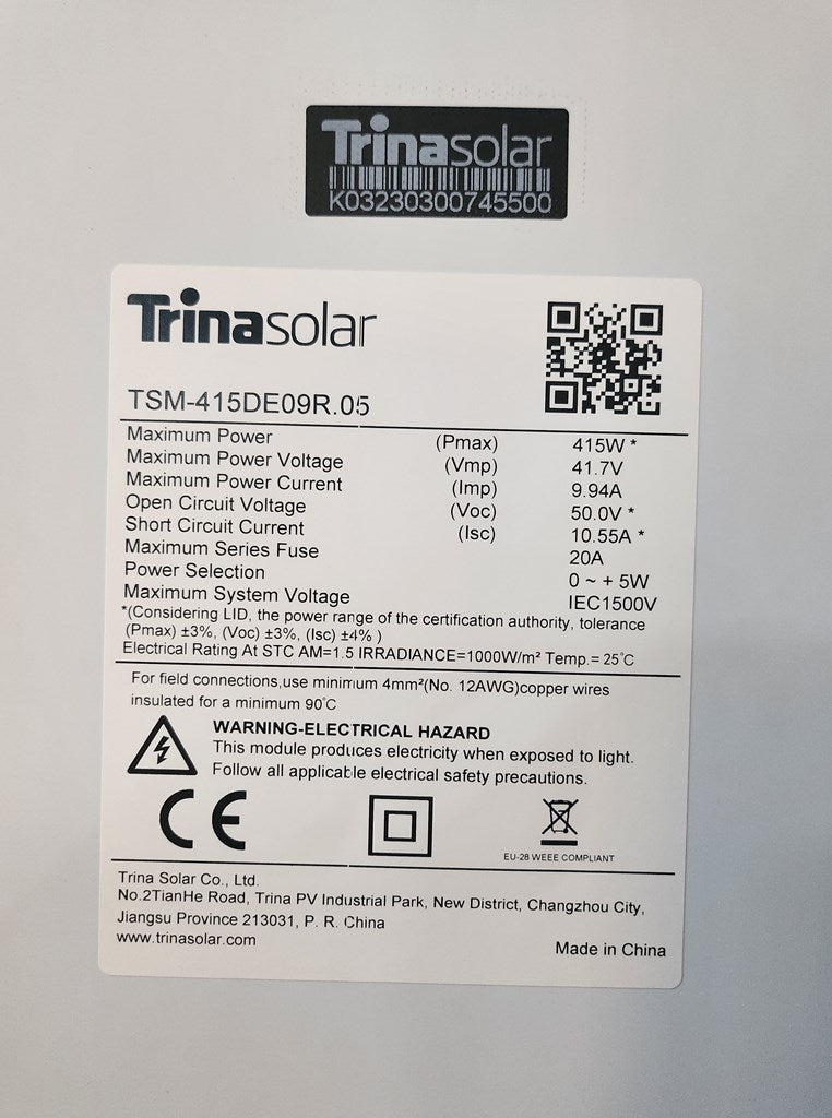 415W Trina Vertex S Full Black  Solarmodule 1762x1134x30 mm Solarpanel Photovoltaik