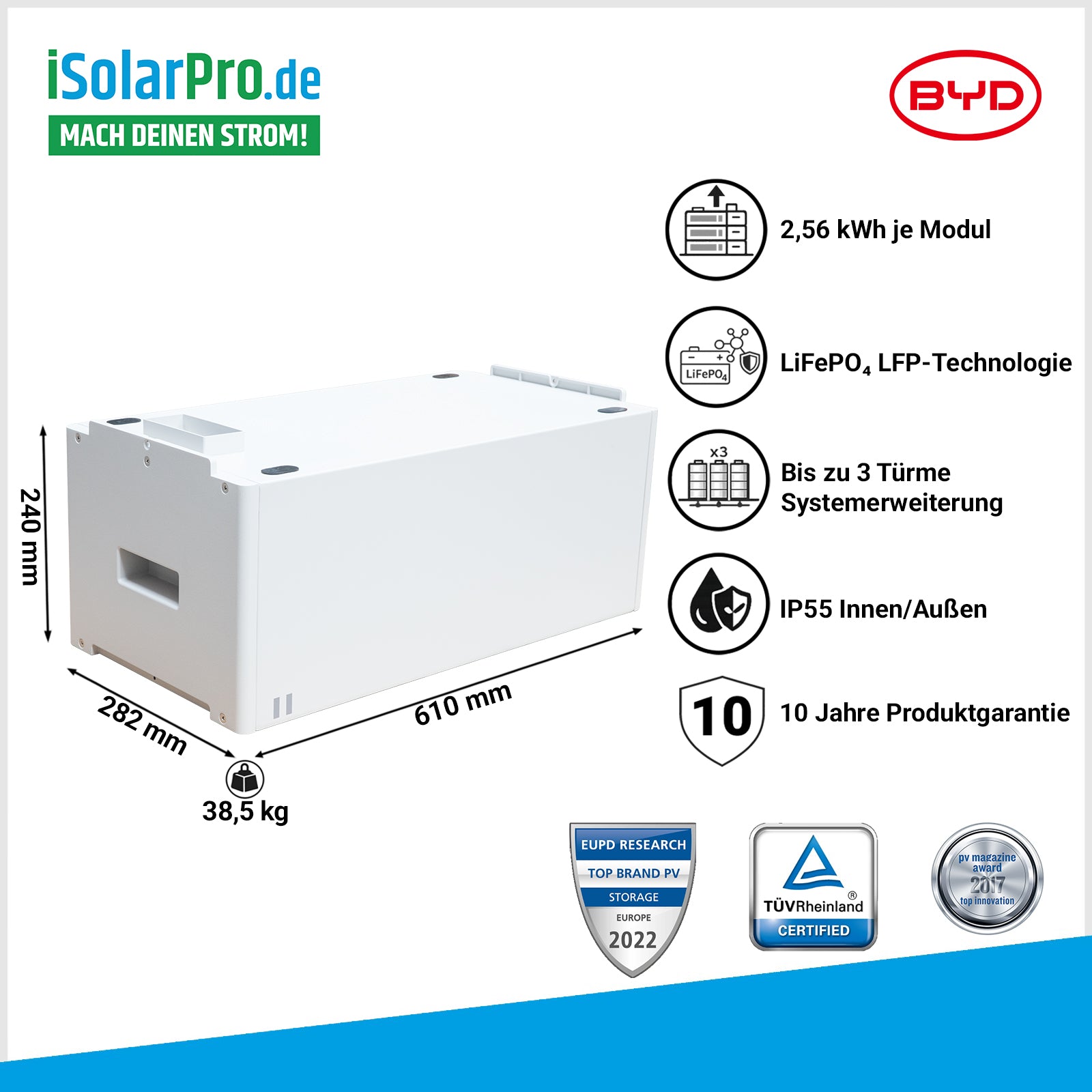 2,56 kWh BYD Battery-Box HVS+ Batteriemodul  102,4 V LiFePO4 IP55 Hochvolt