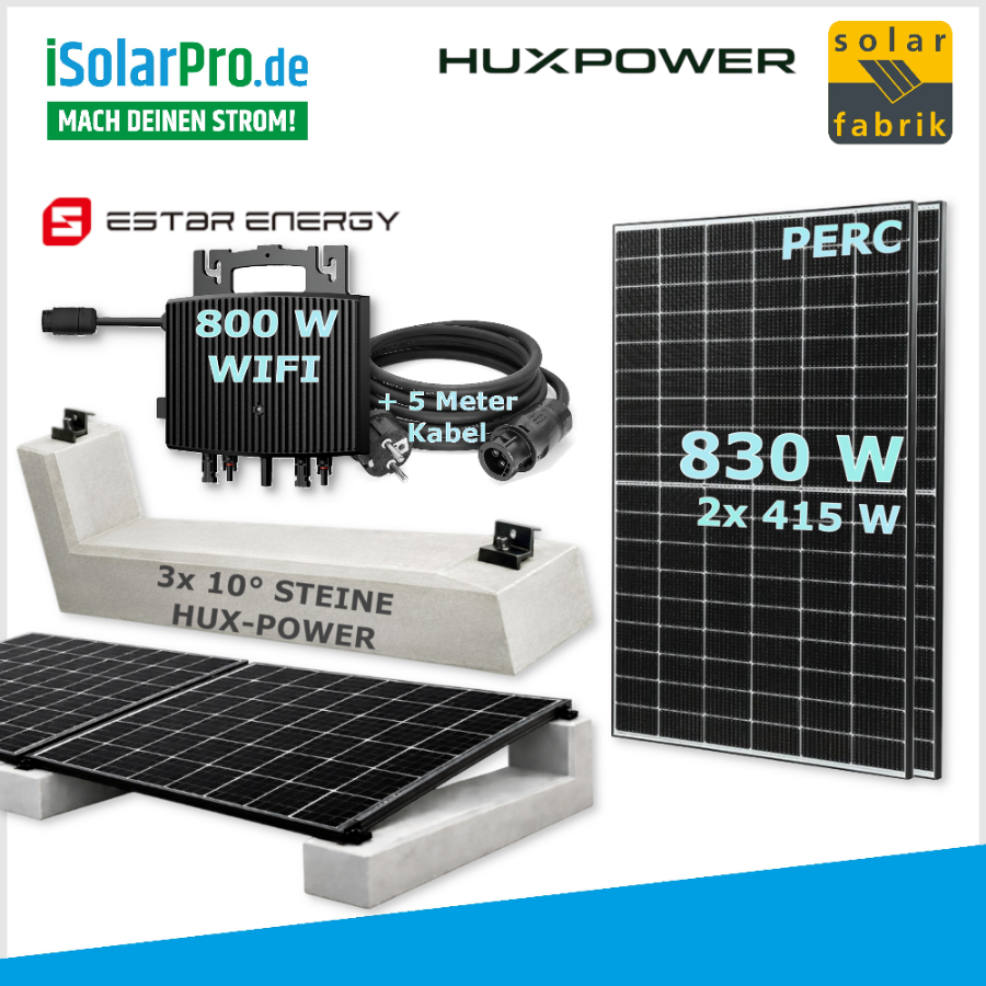 830W Balkonkraftwerk 415W Solarfabrik mit HUX Steine und ESTAR Wechselrichter