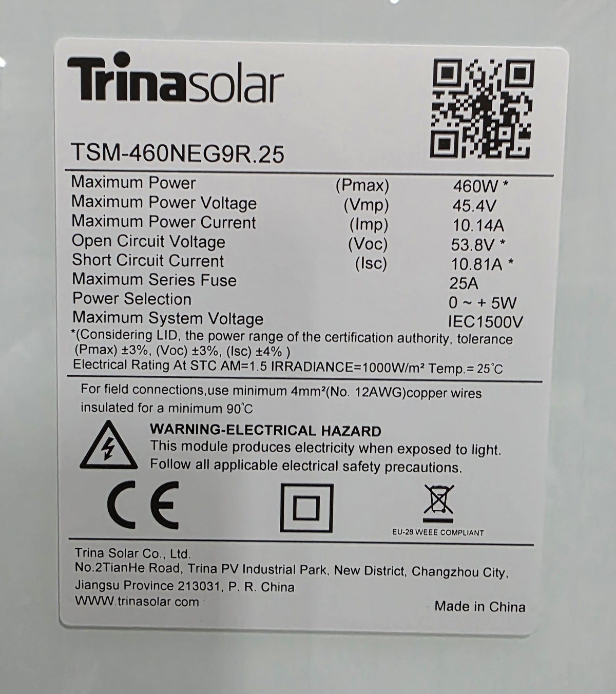 460W Trina Solar Vertex S+ TSM-460NEG9R.25 N-Type i-TOPCon Ultra Full Black Solarmodul Aufkleber