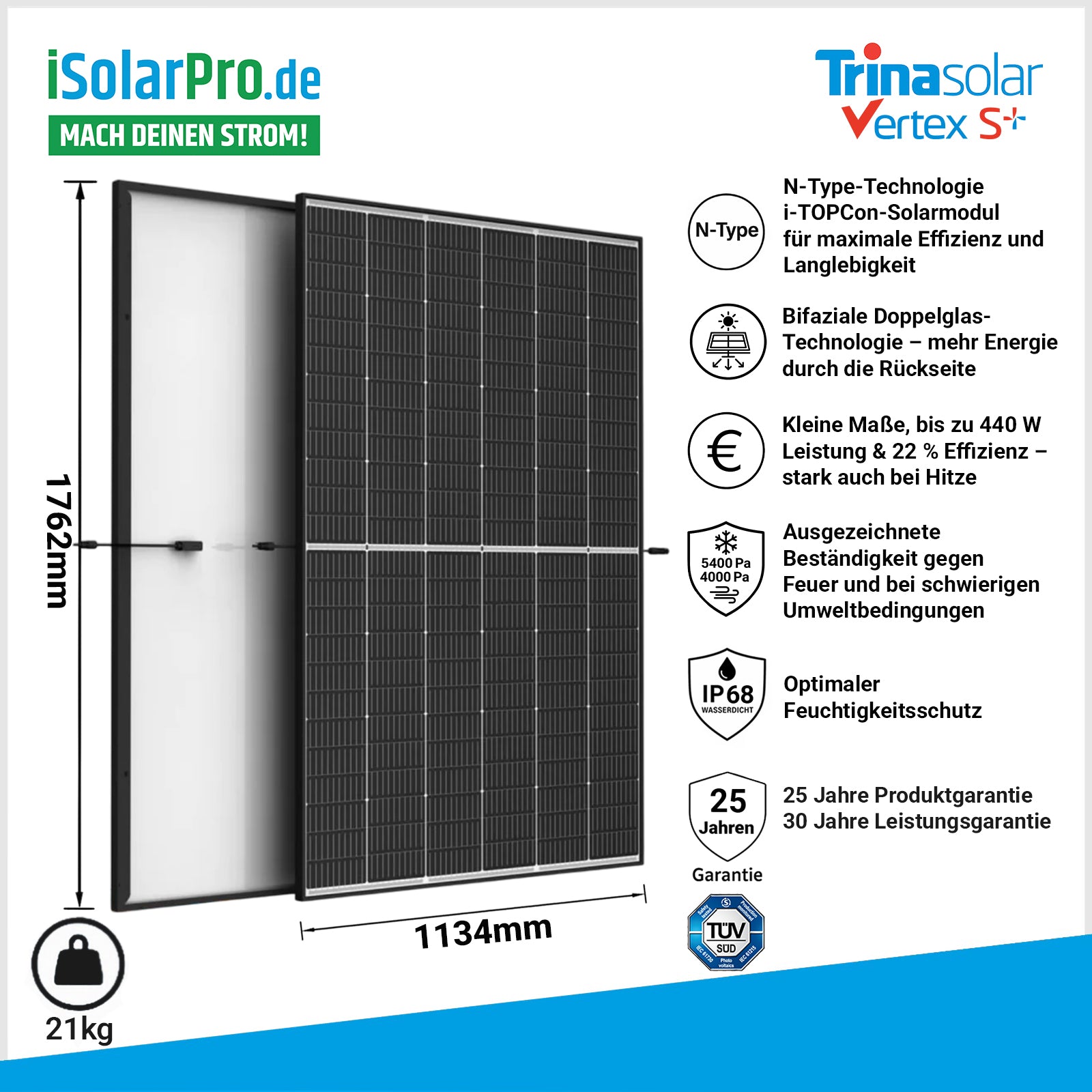 460 Watt Trina Vertex S+TSM-NEG9R.28 Glas Glas N-Typ i-TOPCon Solarmodule